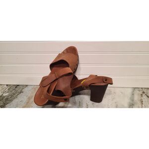 Mila Paoli Brown Leather Wedge Studded Sandals W/Ankle Strap Size 9